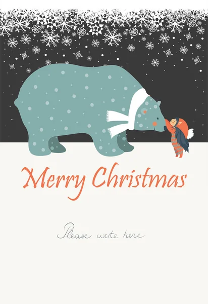 Pequeño ángel y oso polar celebrando la Navidad — Archivo Imágenes Vectoriales