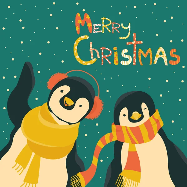 Komik penguen arkadaş Noel Kutlamaları — Stok Vektör