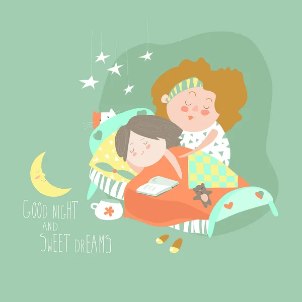 Maminka polibky dceři před spaním Stock Vektory