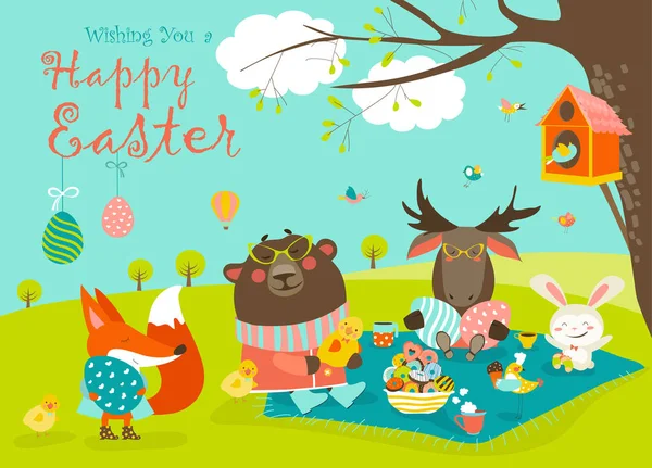 Animals celebrating Easter — Stock Vector