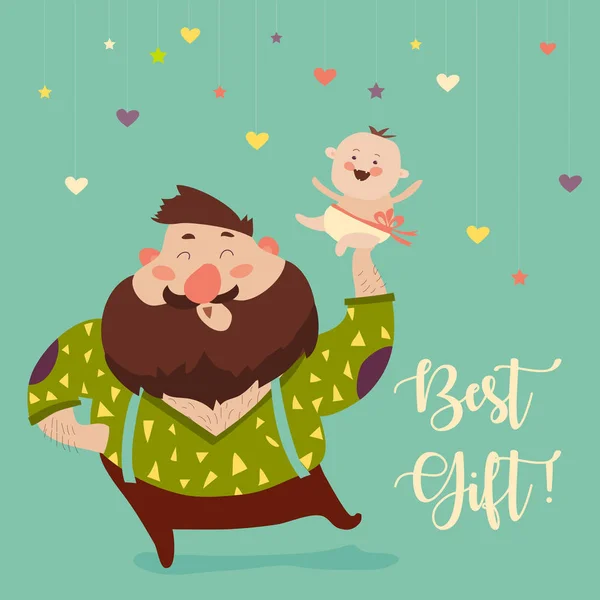 Feliz padre sonriendo con el pequeño bebé — Archivo Imágenes Vectoriales