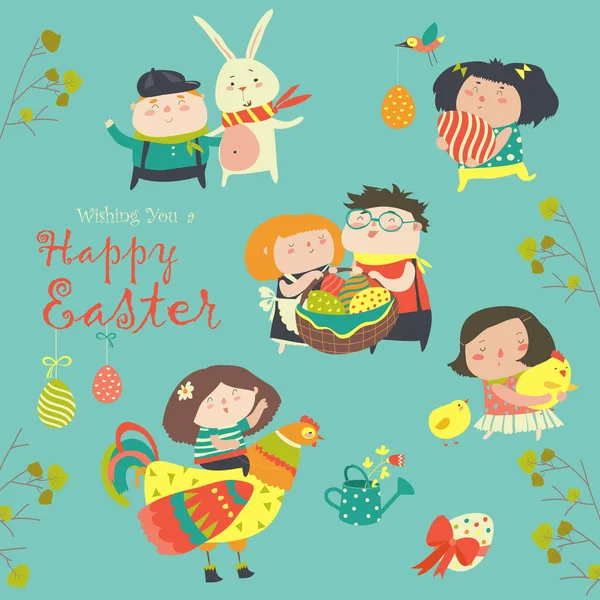 Characters and icons on the Easter theme in cartoon style — Stock Vector