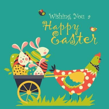 Bunnies, tavuk ve Paskalya yortusu yumurta