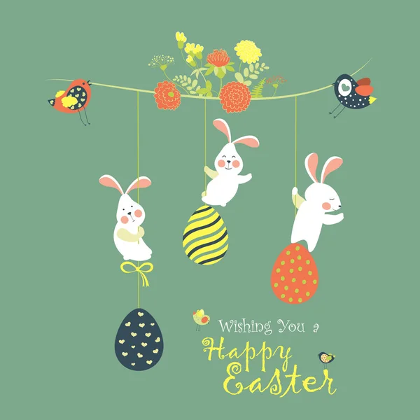 Conejitos y huevos de Pascua — Archivo Imágenes Vectoriales