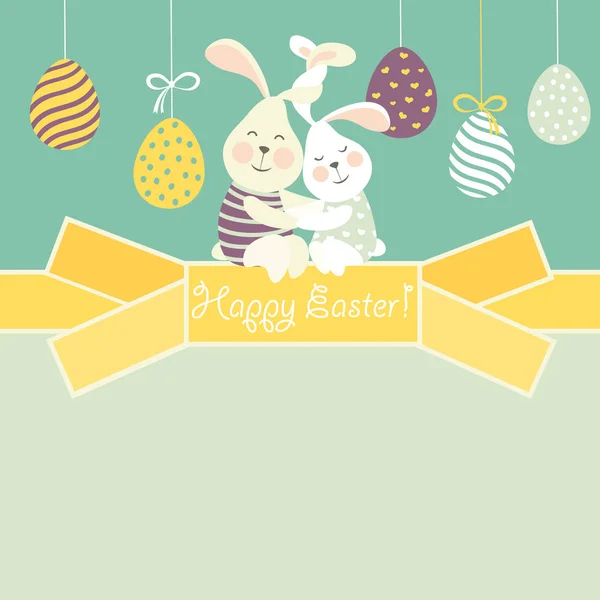 Easter bunnies and easter egg — Stock Vector