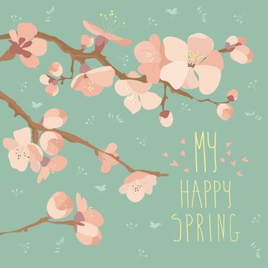 Ağaç dalı bahar çiçekleri ile kartı
