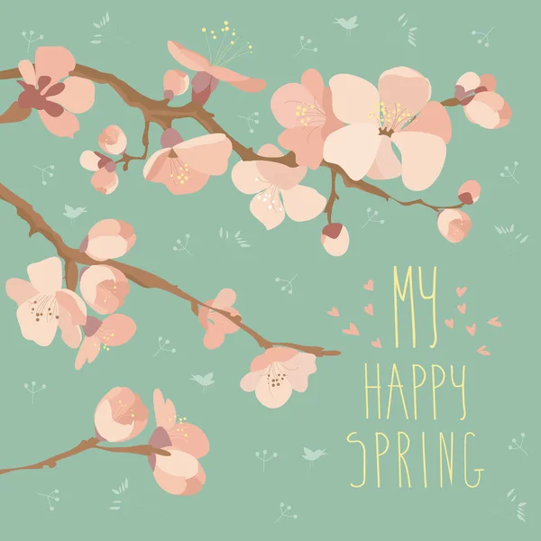 Card with spring flowers on tree branch — Stock Vector