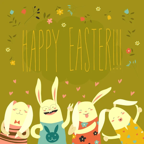 Смішні кролики святкують Великдень — стоковий вектор