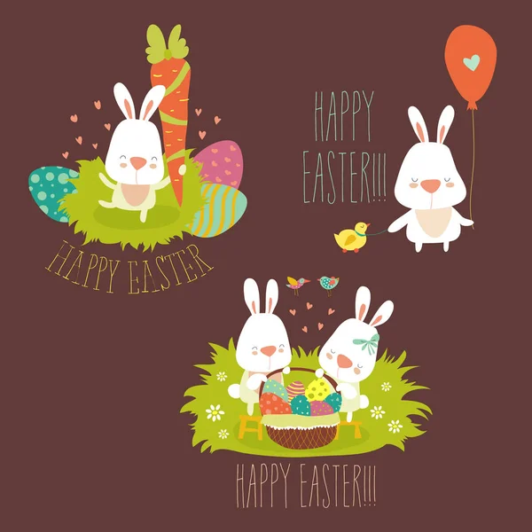 Collectie van Easter bunny met kleurrijke ei — Stockvector