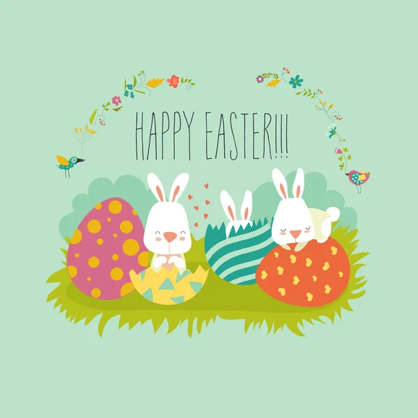 Renkli yumurta Paskalya tavşanı — Stok Vektör