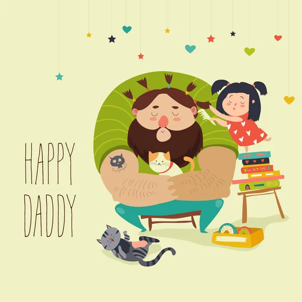 Ευτυχισμένη κόρη κάνει μια κόμμωση για τον μπαμπά — Διανυσματικό Αρχείο