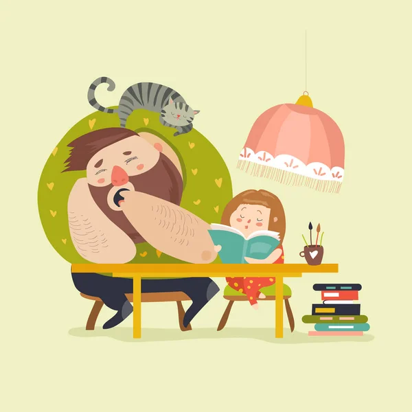 Fille avec papa faire des devoirs — Image vectorielle