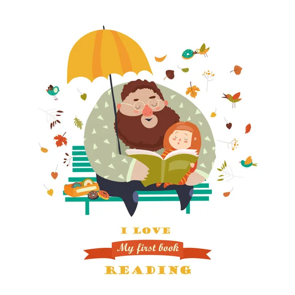 Padre leyendo un libro a su hija — Vector de stock