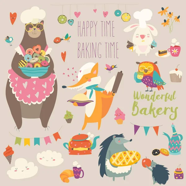 Animals baking the sweets — Stock Vector