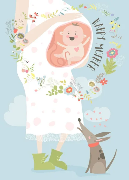 Cartão conceito de gravidez em estilo cartoon —  Vetores de Stock