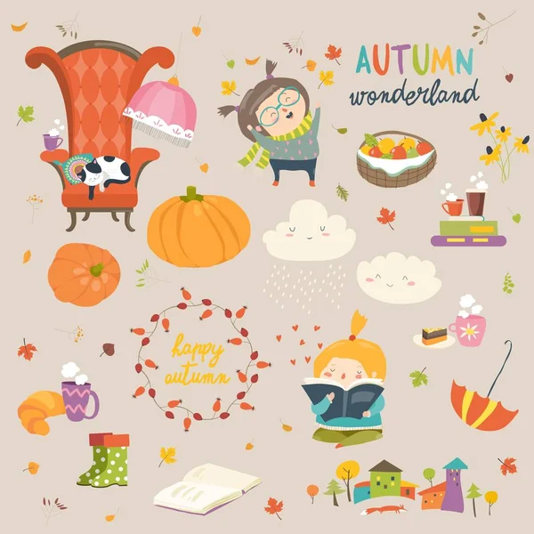 Cartoon autumn set — Stock Vector