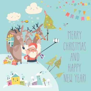 Noel Baba ve reindeers bir selfie almak