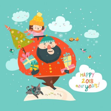 Mutlu baba ve Noel hediyeleri ile kız
