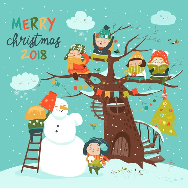 Enfants heureux célébrant Noël — Image vectorielle