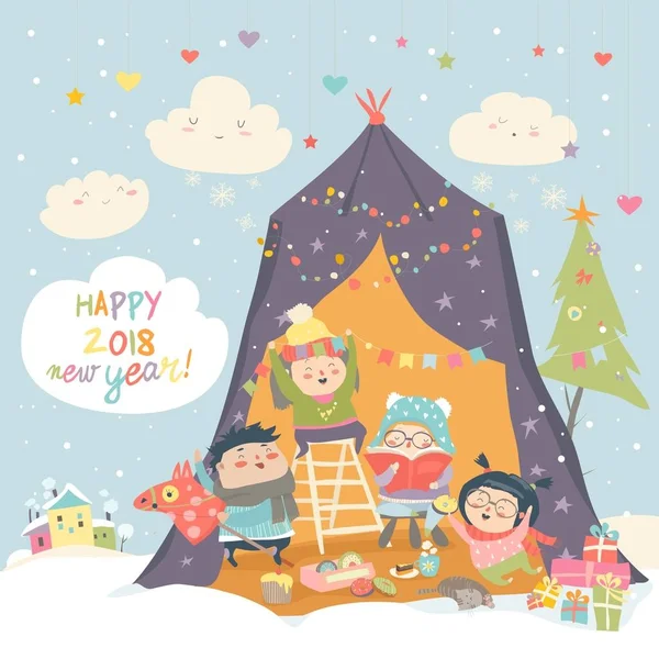 Bambini felici che celebrano il Natale — Vettoriale Stock