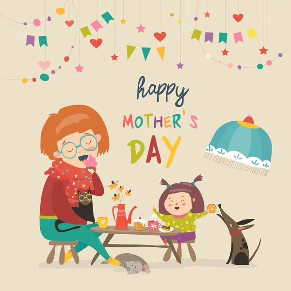 Happy mother with her daughter — Stock Vector