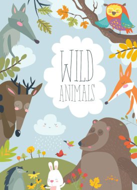 Ağaçlar, hayvan ve kuş ile doğa çerçeve