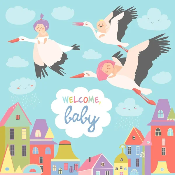 Cigüeñas con bebés — Archivo Imágenes Vectoriales