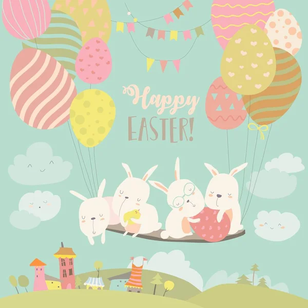Húsvéti nyuszik és a húsvéti tojás — Stock Vector