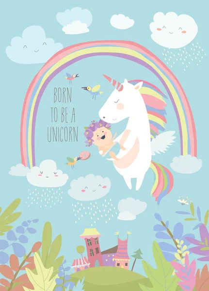 Lindo unicornio con sandía — Archivo Imágenes Vectoriales