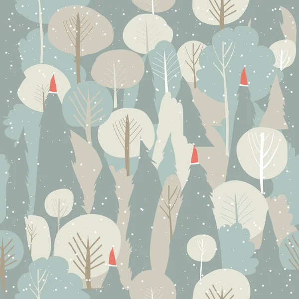 Seamless vector winter forest pattern. Christmas background — Stock Vector