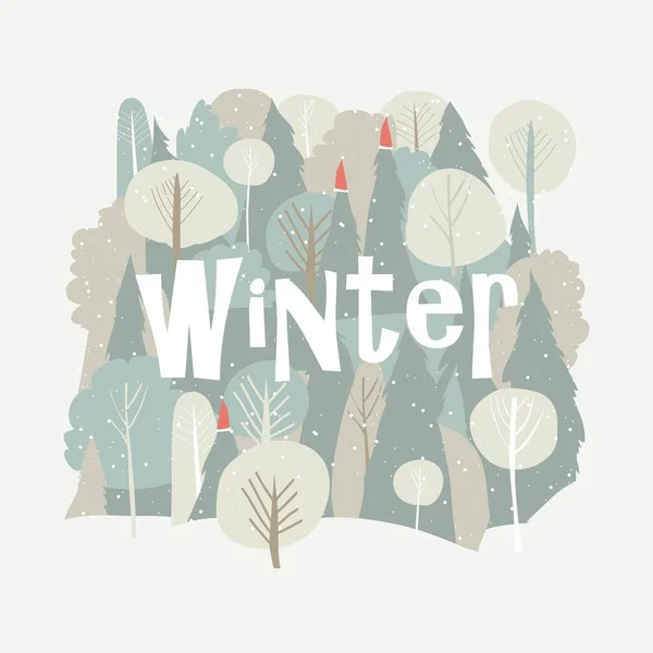Caricature vectorielle forêt d'hiver. Fond de Noël. Forêt dans la neige — Image vectorielle