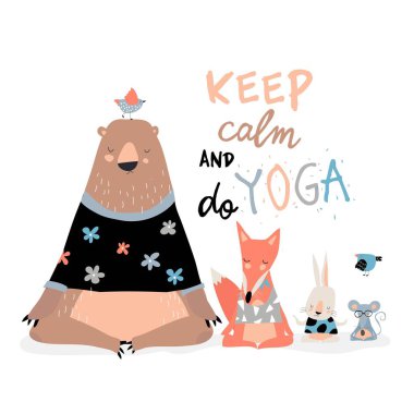 Yoga nilüferinde oturup rahatlayan sevimli hayvanlar.