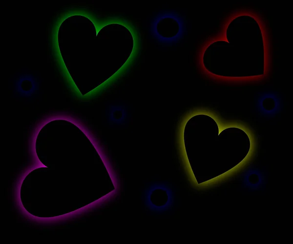 Neon Hearts Black Pattern — Stock Photo, Image