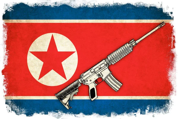 Noord-Korea grunge vlag illustratie van Aziatische land met tekst — Stockfoto