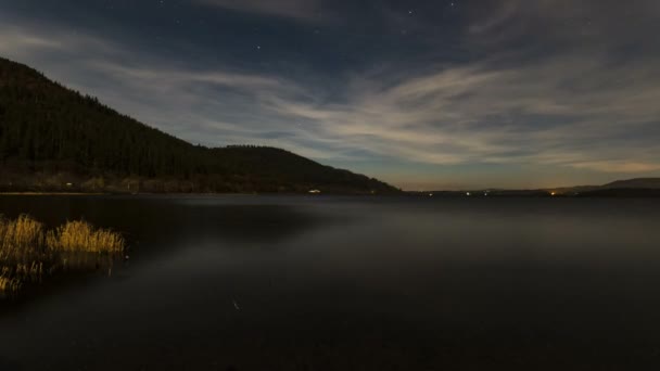 Curto Lapso Tempo Bassenthwaite Lago Noite Com Luzes Tráfego A66 — Vídeo de Stock