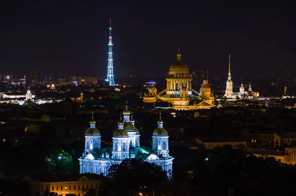 Aerial Night Saint Petersburg Russia Peter Paul Cathedral Isaac Cathedral — Stock Photo, Image