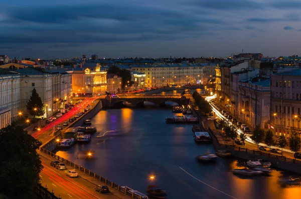 Long Exposure Fontanka River Saint Petersburg Russia Anichkov Bridge — Stock Photo, Image
