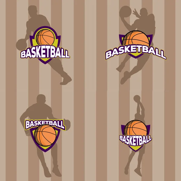 Conjunto de emblemas de basquete — Vetor de Stock