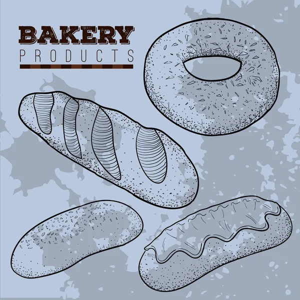 Conjunto de productos de panadería — Vector de stock