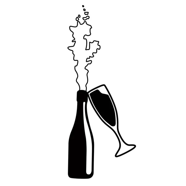 香槟酒瓶和杯子 — 图库矢量图片