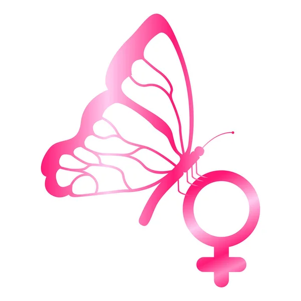 Flying butterfly with female gender symbol — Stock Vector