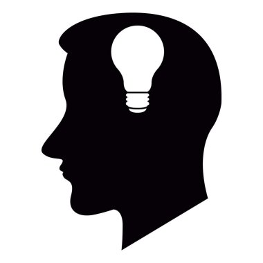 Bir ampul simgesi ile baş siluet