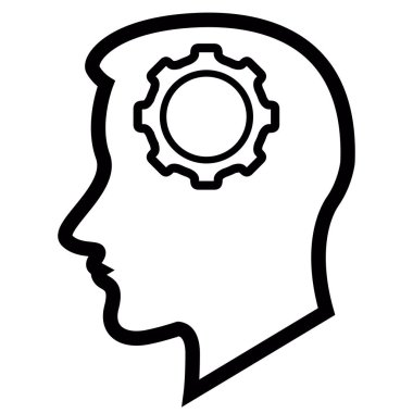 Kafa siluet dişli parçası simgesi içeren