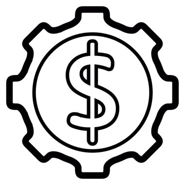 Dişli parçası ile bir para çantası simgesi