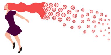 Kız çiçek ile saç oluşur. Mutlu gün