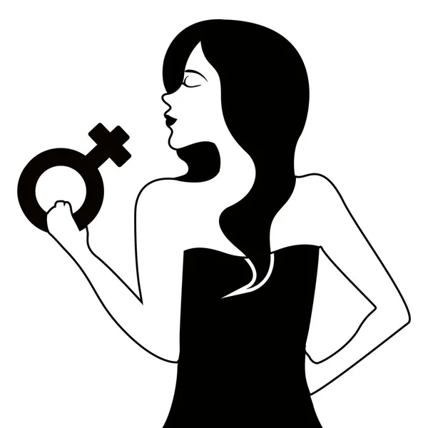 Girl holding a female gender symbol. Women day — Stock Vector