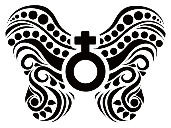 Symbol ženské pohlaví s abstraktní křídla — Stockový vektor