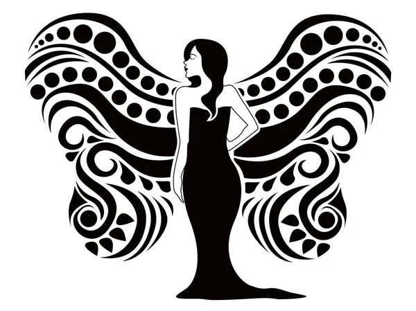 Fille aux ailes texturées abstraites. Journée des femmes — Image vectorielle