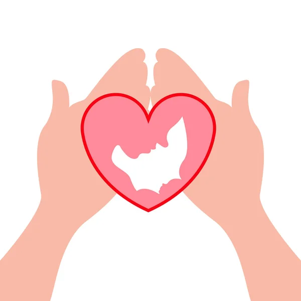 Paire de mains tenant une forme de coeur — Image vectorielle