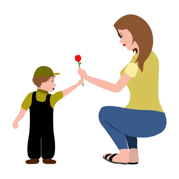 Mère donnant une rose à son fils — Image vectorielle